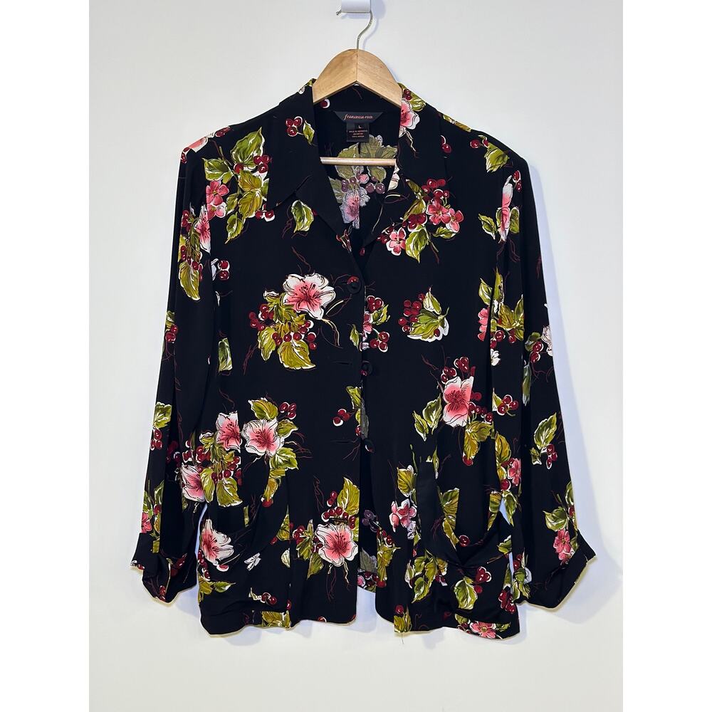 Vintage Francesca Rose Women’s Size Large Floral Button Up Blouse Shoulder Pads